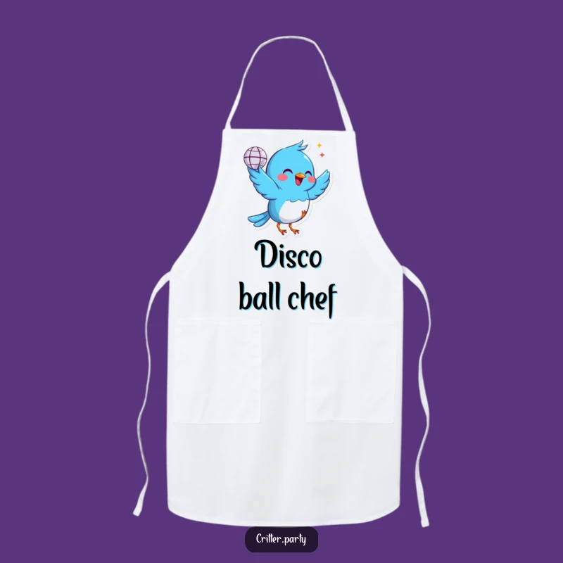 Funny Bird Apron: Cook with Joy Holding Disco Ball Fun