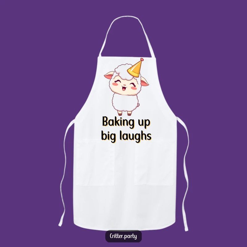 Funny Kawaii Sheep Party Crown Apron: Giggling Chef Sheep, Hilarious Kitchen Gift