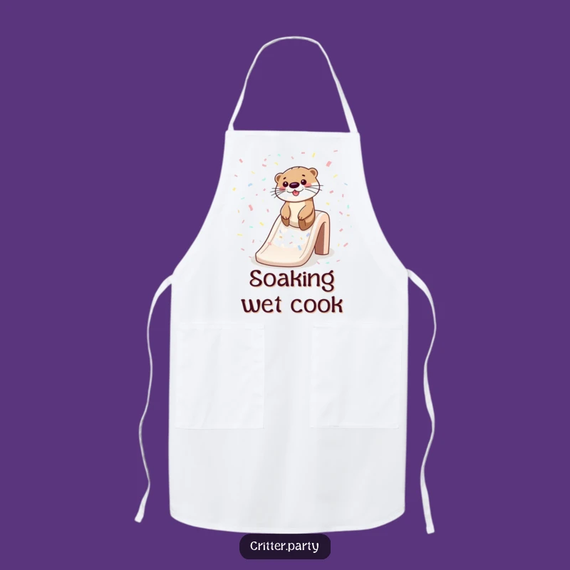 Funny Otter Confetti Slide Apron: Cook with Playful Fun