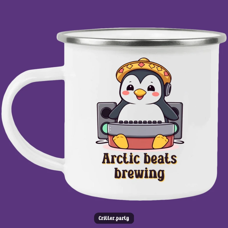 Funny Penguin Sombrero DJ Booth Slide Camping Mug: Beats Under the Stars