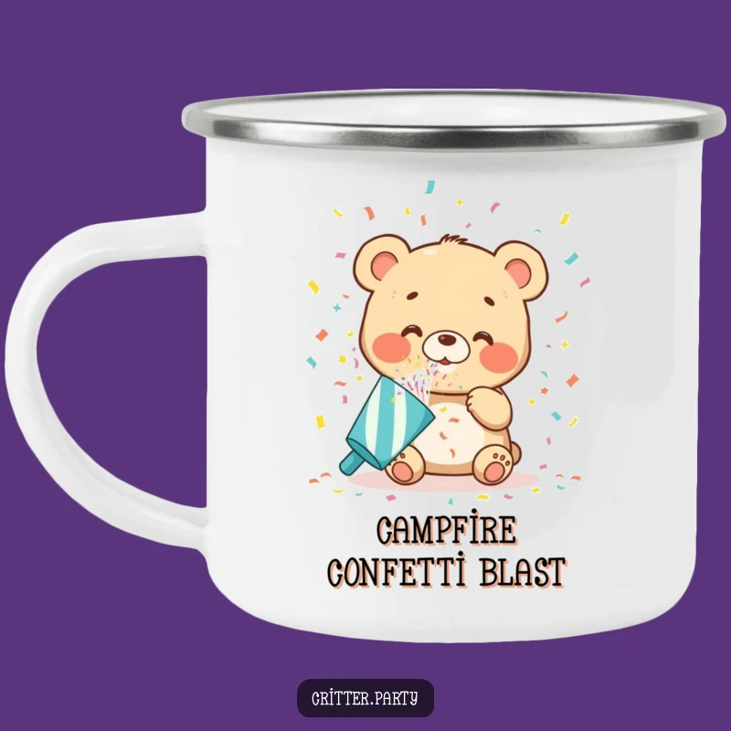 Funny Bear Cub Camping Mug: Enjoy Hot Drinks with This Joyful Confetti Party Design