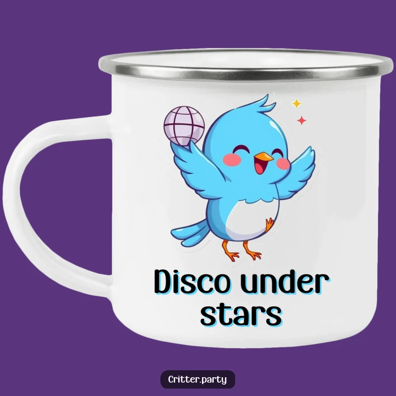 Funny Bird Camping Mug: Enjoy Drinks with This Disco Ball Blue Bird