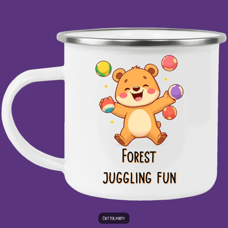 Funny Bear Cub Juggling Camping Mug: Adventure Fuel with Joy