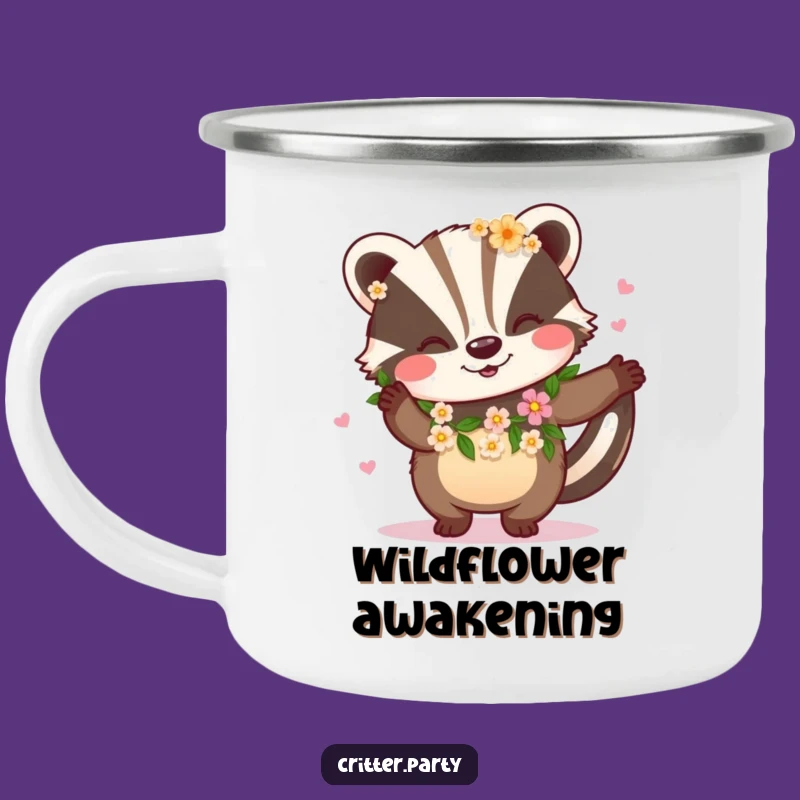 Funny Badger Flower Dance Camping Mug: Enjoy Outdoors with Nature's Joy