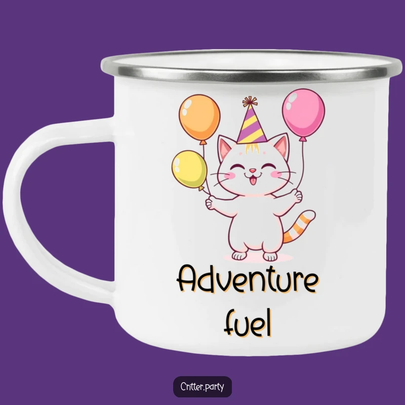 Funny Cat Juggling Balloons Camping Mug: Hilarious Outdoor Companion for Party Vibes