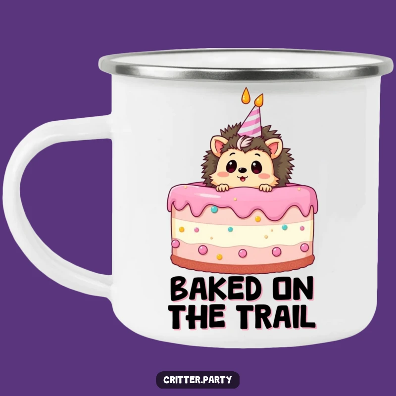 Funny Hedgehog Camping Mug: Curious Hedgehog in Cake, Outdoor Birthday Fun