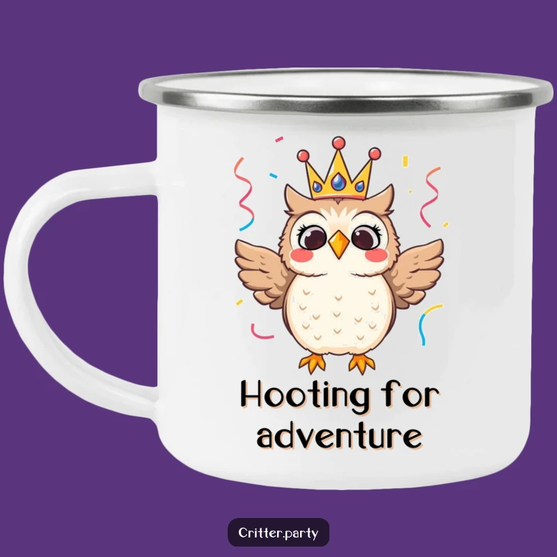 Funny Owl Crown Camping Mug: Hilarious Royal Companion for Festive Adventures