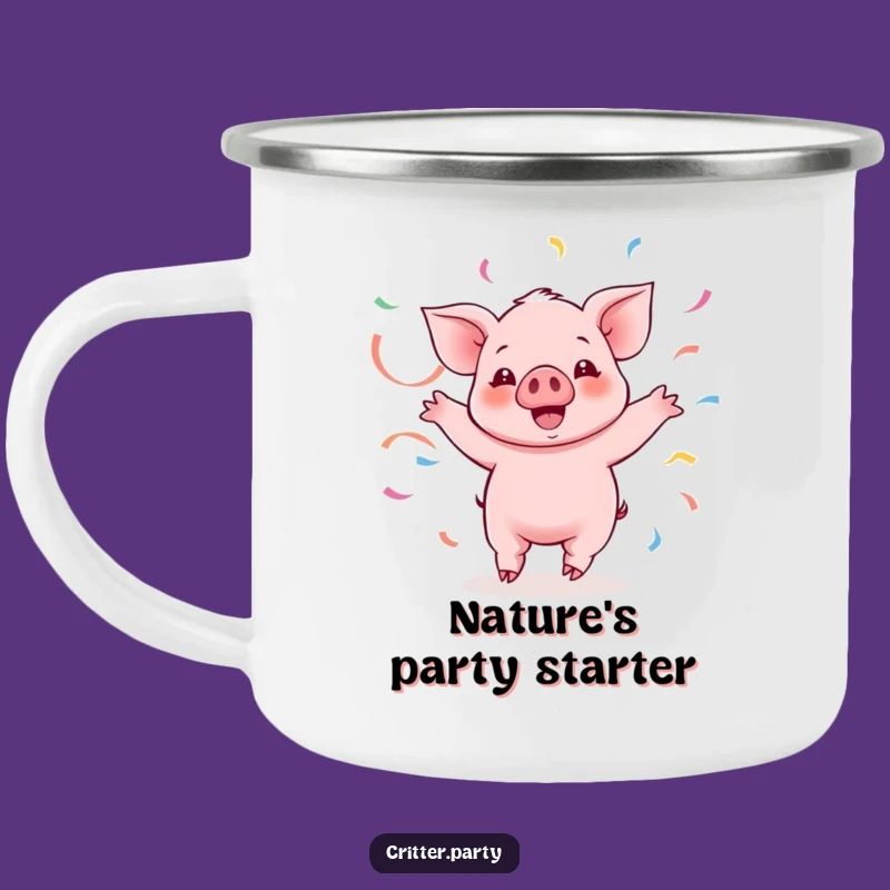 Funny Kawaii Piglet Twirling Camping Mug: Streamer Piggy Outdoor Fun, Hilarious Gift