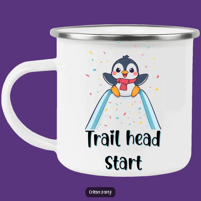 Funny Penguin Slide Camping Mug: Enjoy Outdoors with Festive Cheer