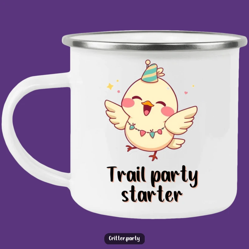 Funny Joyful Bird Party Camping Mug: Outdoor Fun with Fluttering Character