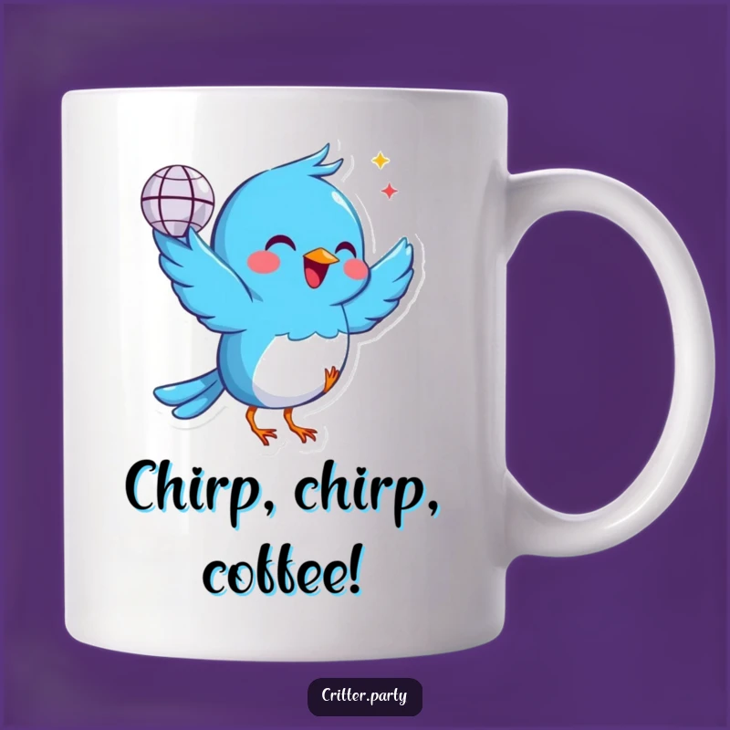 Funny Bird Mug: Dance with Joy Holding Disco Ball Party Fun Gift