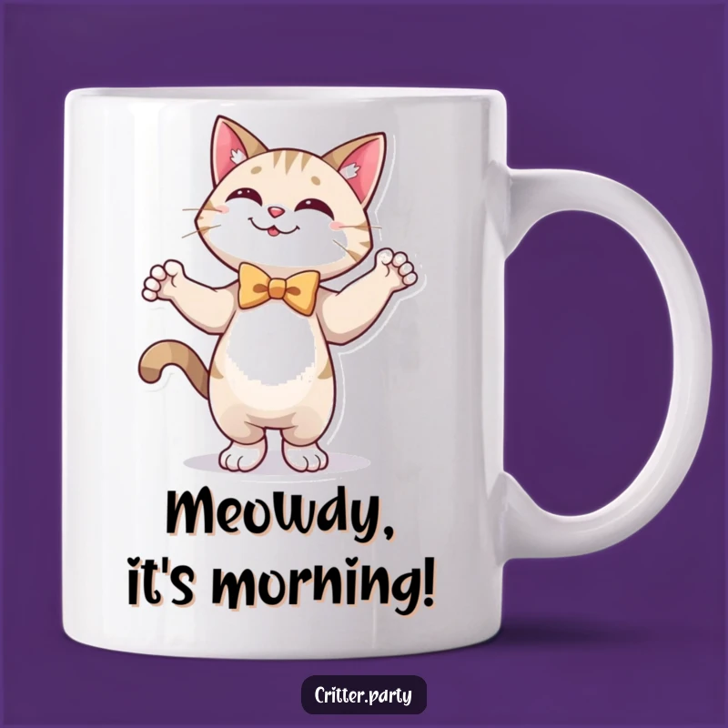 Funny Cat Dancing Mug: Happy Cat in Bow Tie, Perfect Gift for Cat Lovers