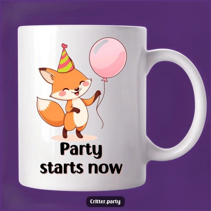 Funny Fox Party Mug: Dancing with Balloon, Perfect Gift