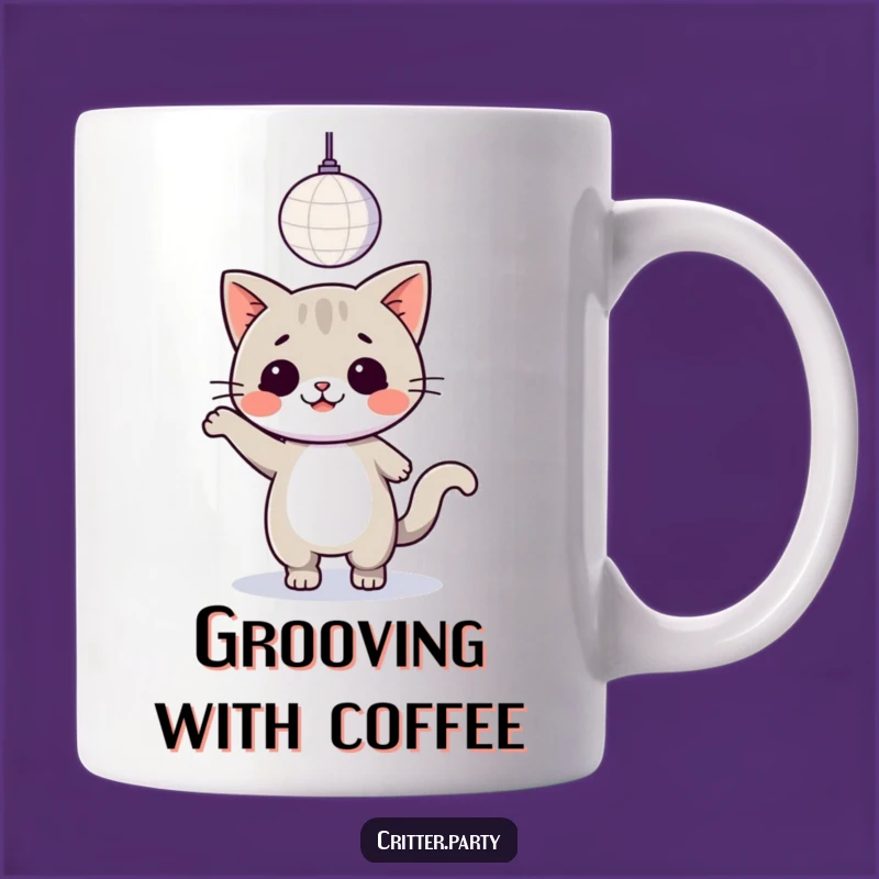Funny Kawaii Cat Disco Mug: Happy Dancer Cat Party Gift