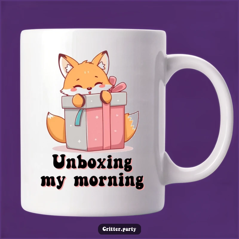 Funny Kawaii Fox Gift Mug: Playful Unboxing Surprise Gift