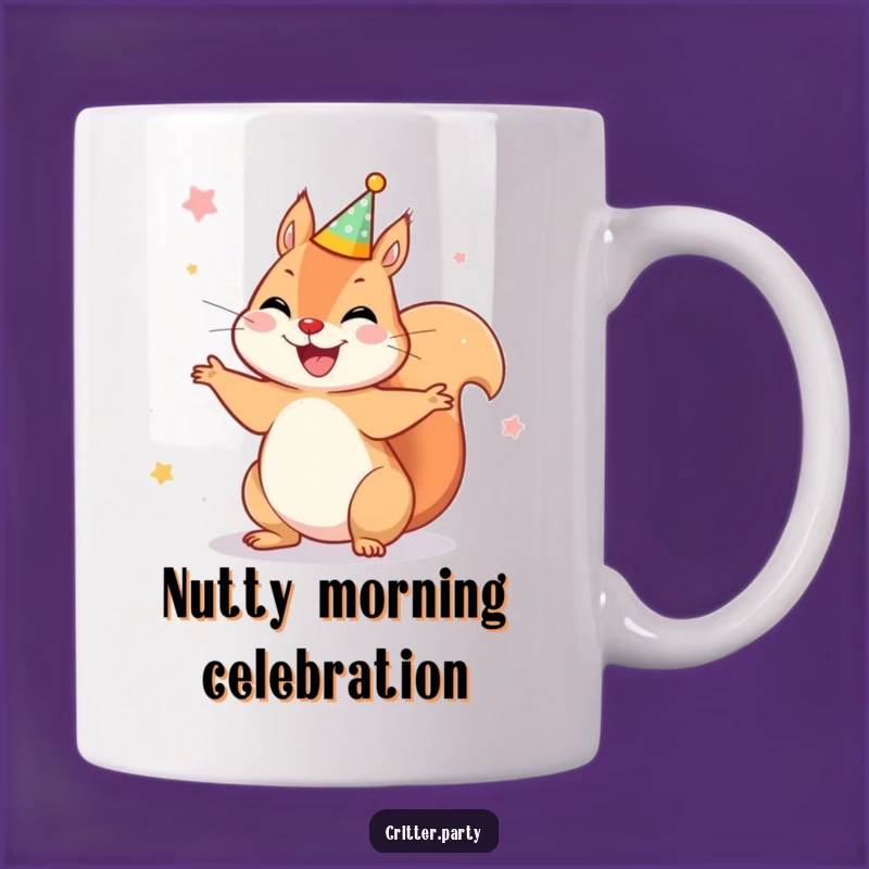 Funny Squirrel Mug: Celebrate with This Party Animal Spinning in Joy - A Hilarious Gift!