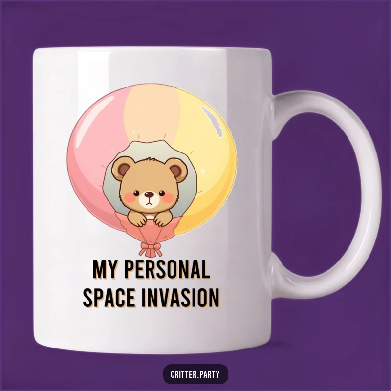 Funny Bear Cub Balloon Pop Mug: Adorable Curious Character Perfect Funny Gift