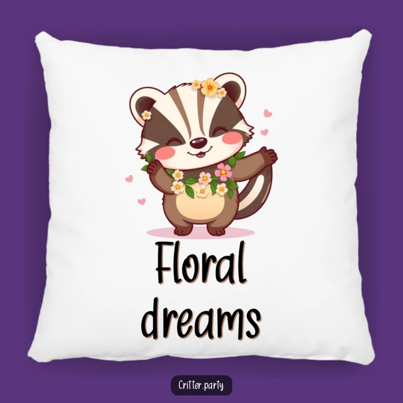 Funny Badger Flower Dance Pillow: Cozy Comfort with Natural Charm
