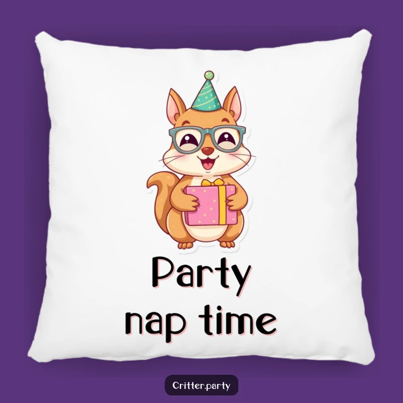 Funny Throw Pillow: Joyous Squirrel Party - Festive Comfort, Funny Gift