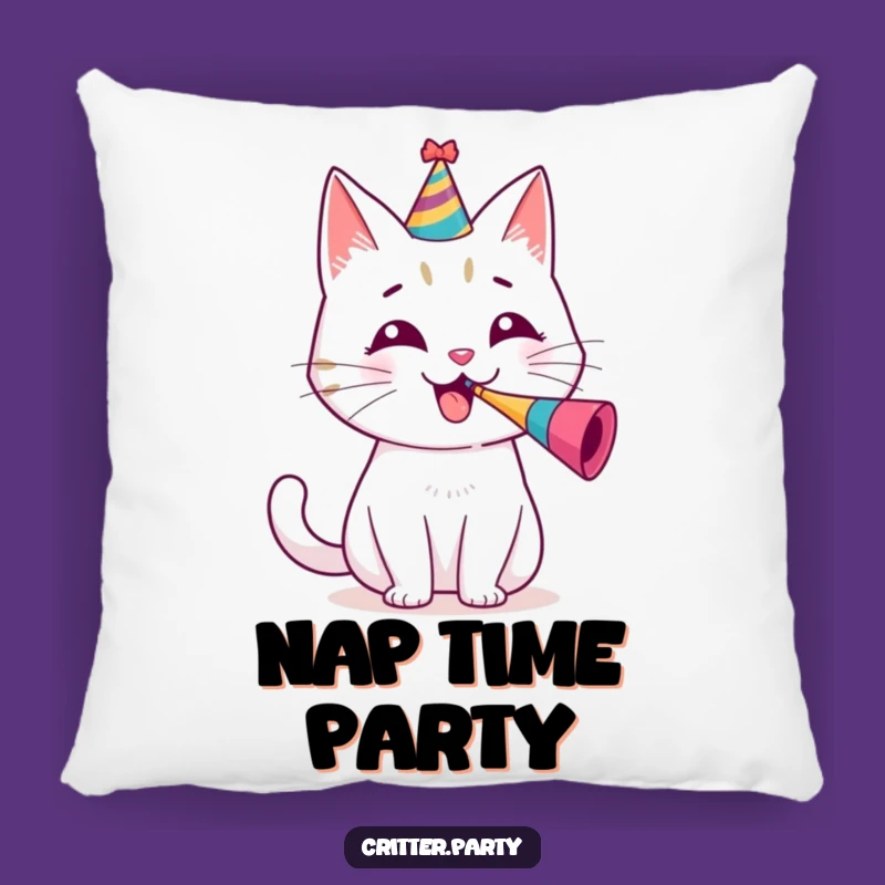 Funny Party Cat Pillow: Festive Feline Cushion, Comfy Hilarious Accent