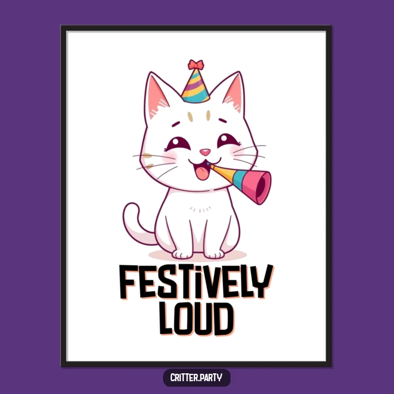 Funny Party Cat Digital Print: Festive Feline Art, Hilarious Wall Decor