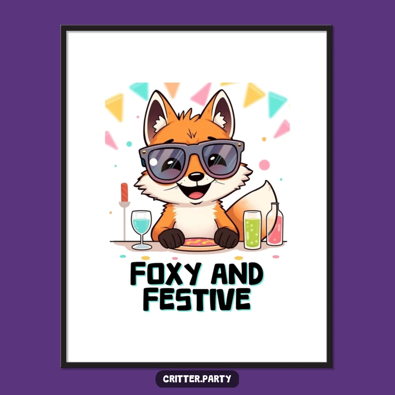 Funny Fox Party Glasses Digital Art: Instant Whimsical Decor