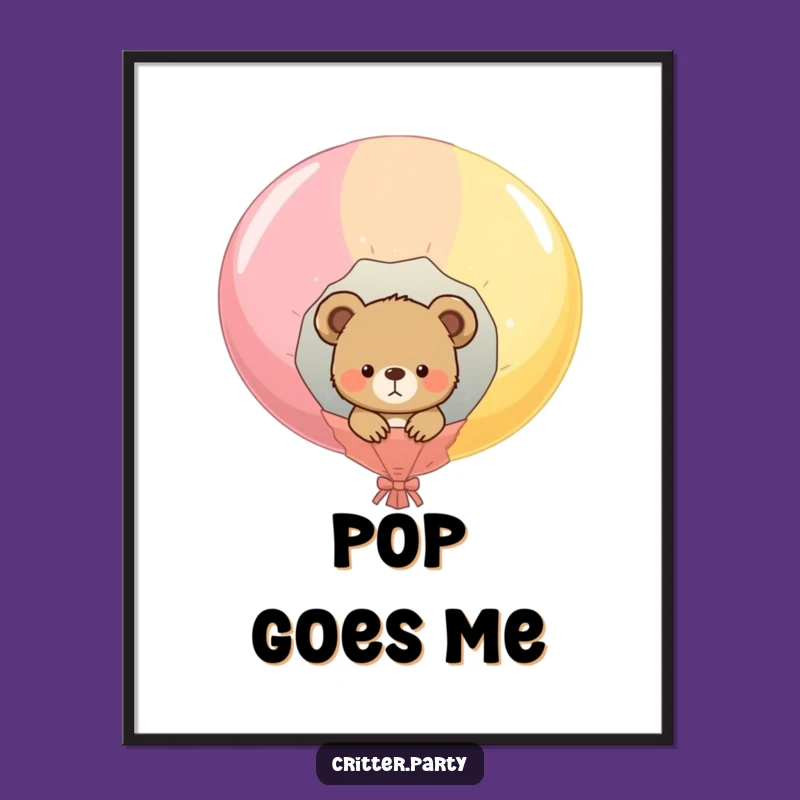 Funny Bear Cub Balloon Pop Digital Art: Instant Whimsy & Funny Gift