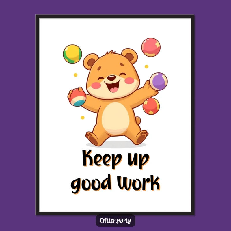 Funny Bear Cub Juggling Digital Art: Hilarious Printable Decor