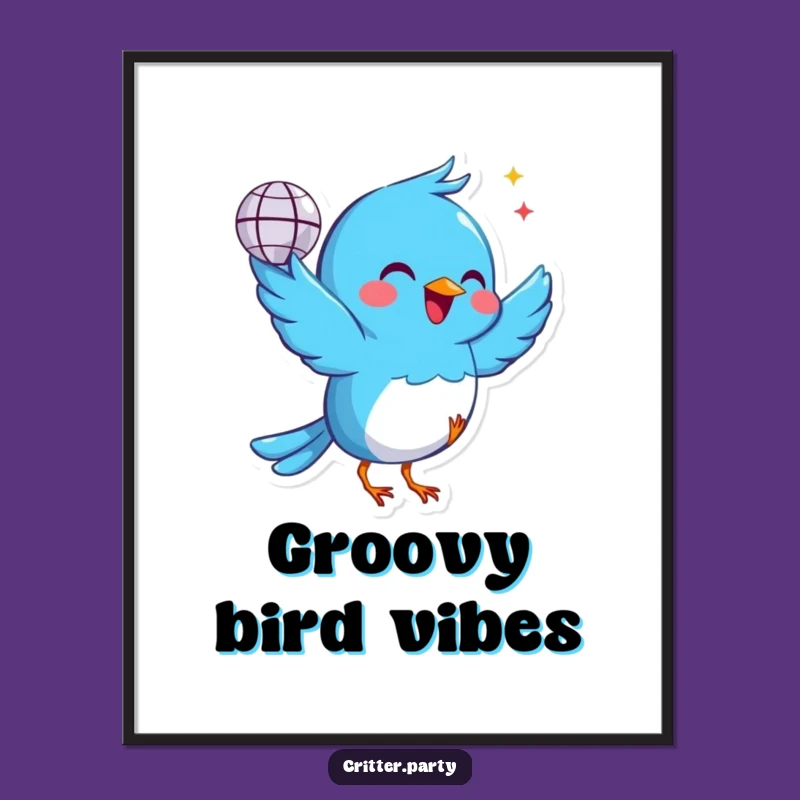 Funny Bird Digital Art Print: Decorate with Dancing Disco Ball Joy