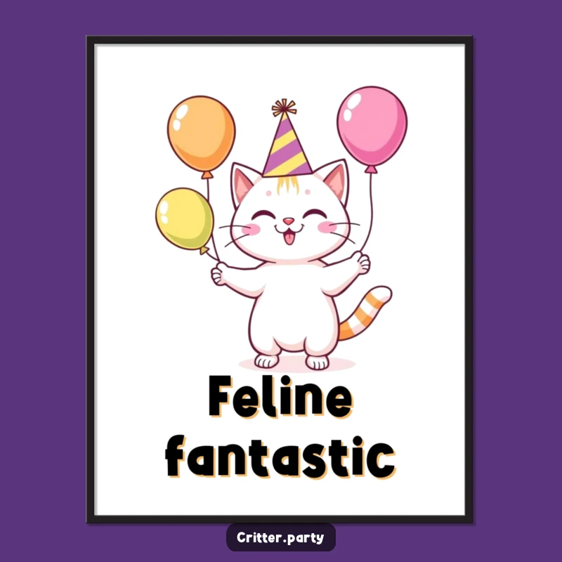 Funny Cat Juggling Balloons Digital Art: Hilarious Printable for Instant Party Decor