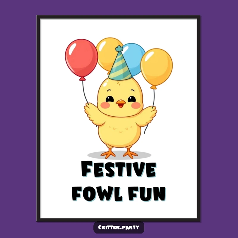 Funny Chick Party Digital Art: Juggling Celebration Download, Perfect Wall Art Gift