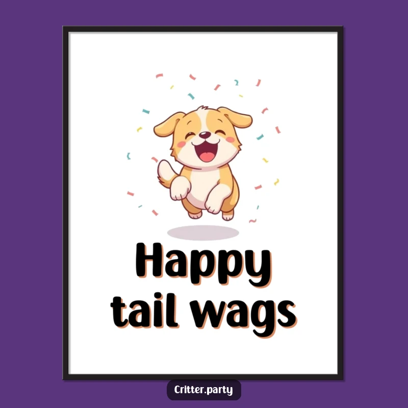 Funny Excited Dog Confetti Digital Art: Instant Canine Celebration Decor