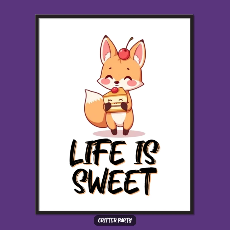 Funny Fox Cake Slice Digital Art: Hilarious Printable for Instant Sweet Decor