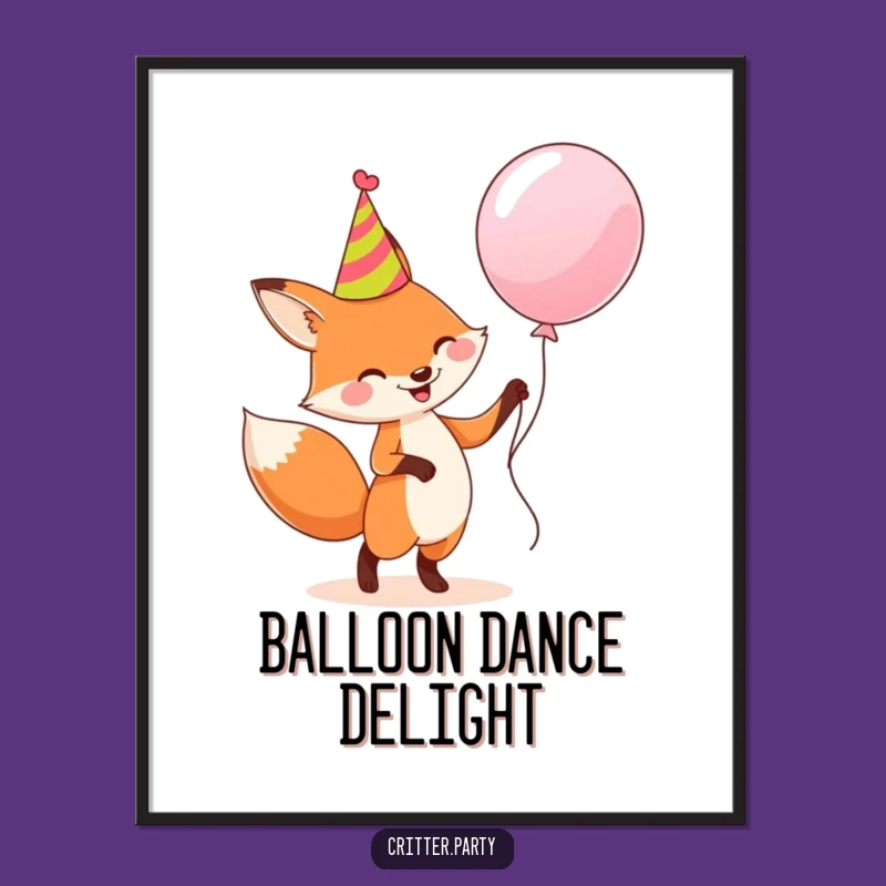 Funny Fox Fiesta Print: Dancing with Balloon, Instant Humor Art