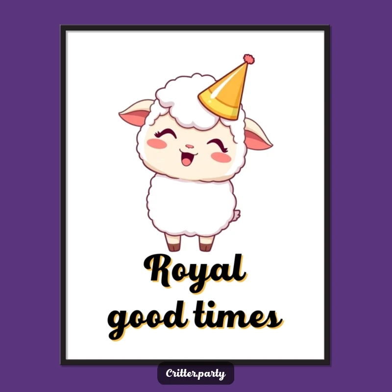 Funny Kawaii Sheep Party Crown Digital Art: Giggling Sheep Print, Hilarious Gift Download