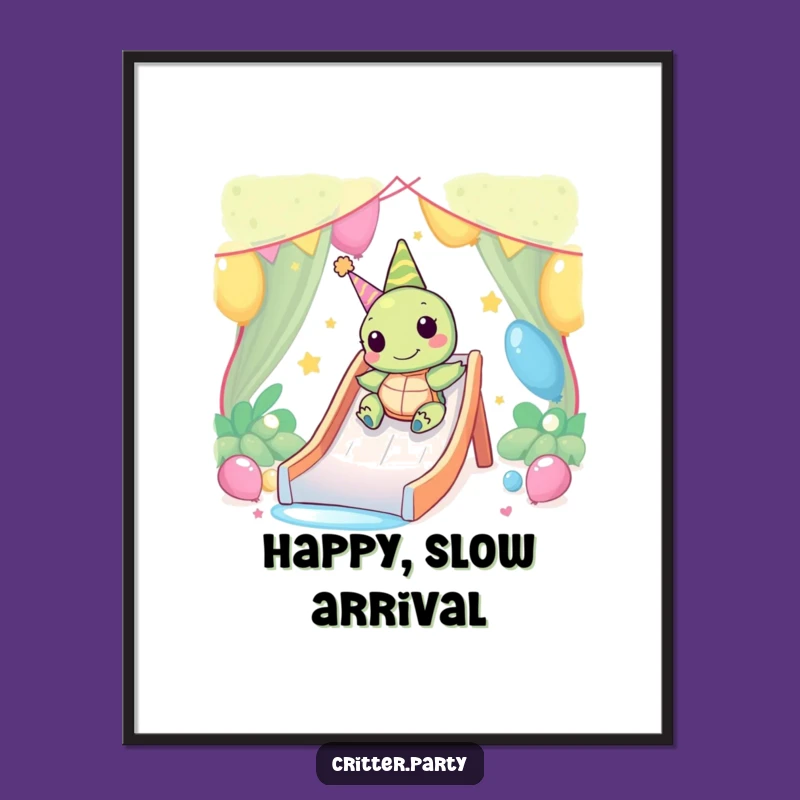 Funny Kawaii Turtle Party Slide Digital Art: Happy Turtle Print, Hilarious Gift Download