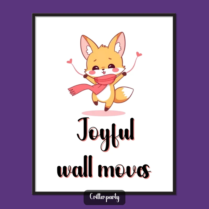 Funny Dancing Fox Digital Art: Cute Streamer Scarf Print, an Instant Funny Gift for Walls!