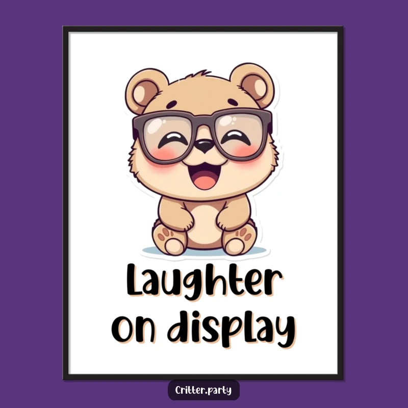 Funny Bear Cub Digital Art: Novelty Glasses Laugh Print, an Instant Funny Gift for Walls!