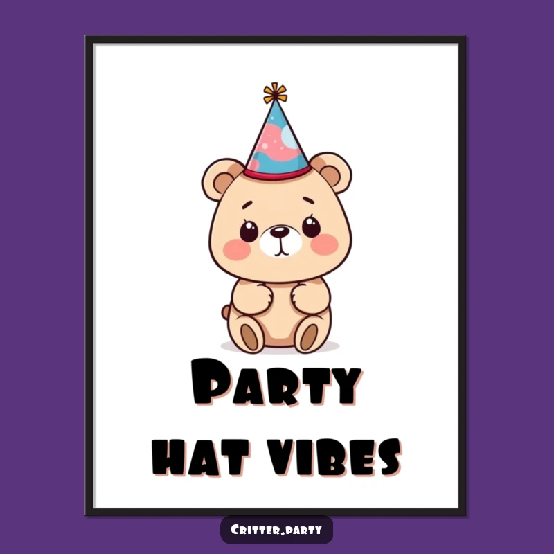 Funny Bear Party Hat Digital Art: Instant Hilarious Decor for Your Space