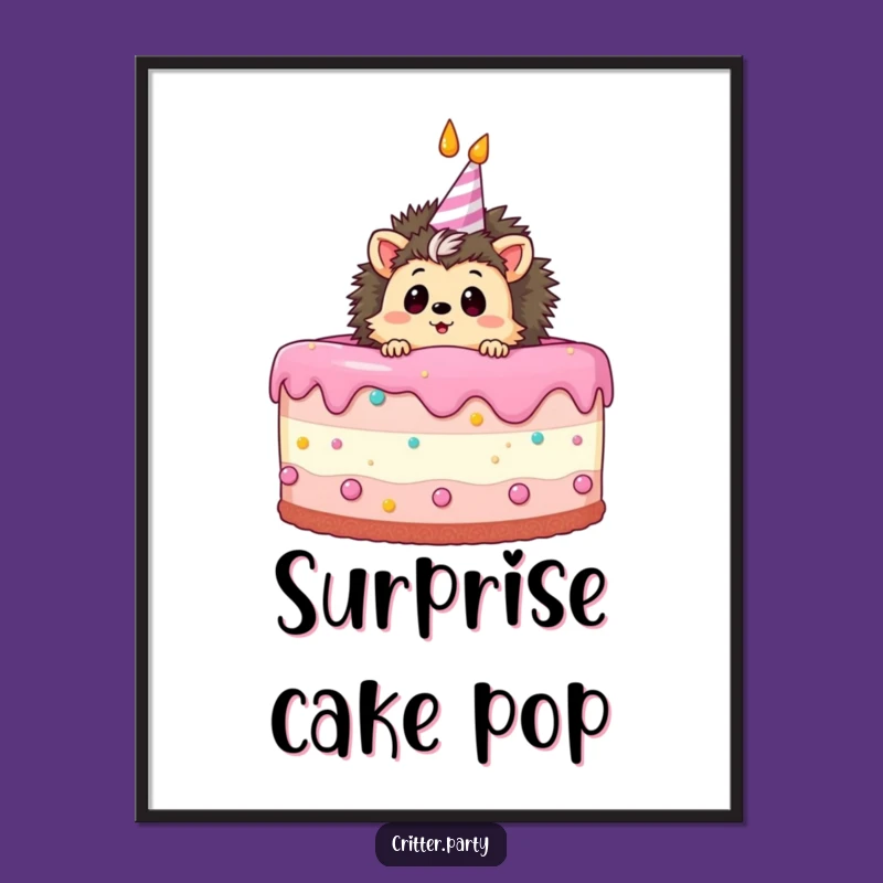 Funny Hedgehog Digital Art: Curious Hedgehog in Cake, Instant Birthday Decor