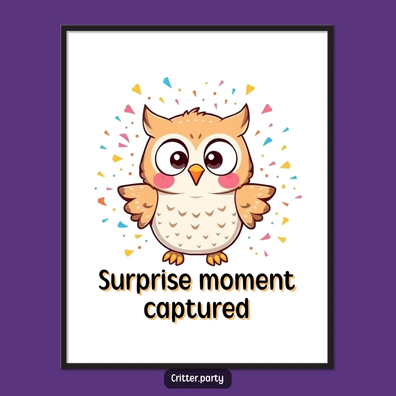 Instant Joy Funny Kawaii Owl Confetti Explosion Digital Art, Printable Surprise Gift Decor