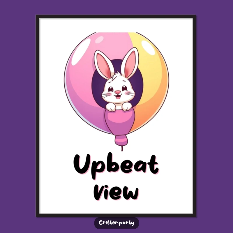 Funny Bunny Balloon Digital Art: Giggling Critter Print, Instant Funny Gift Download