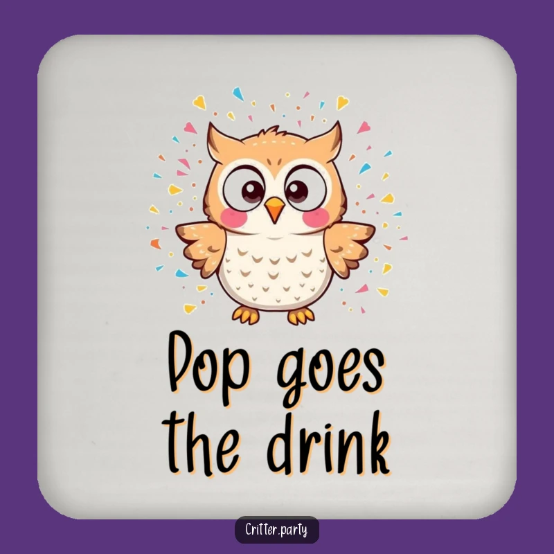 Bar Fun Funny Kawaii Owl Confetti Explosion Coaster, Whimsical Surprise Gift Protector