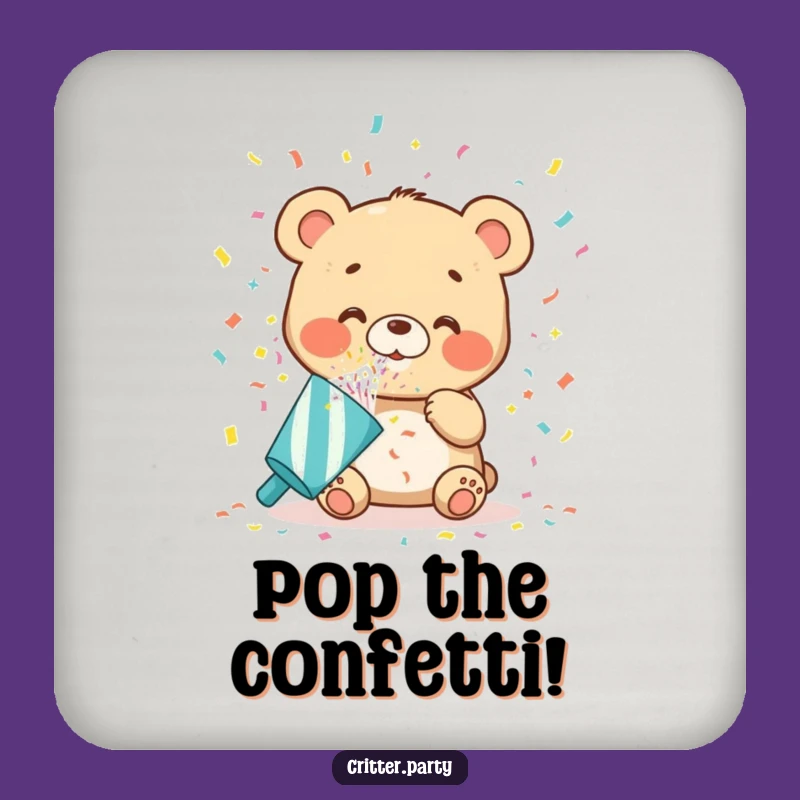 Funny Bear Cub Coaster: Protect Surfaces with This Joyful Confetti Party Accent