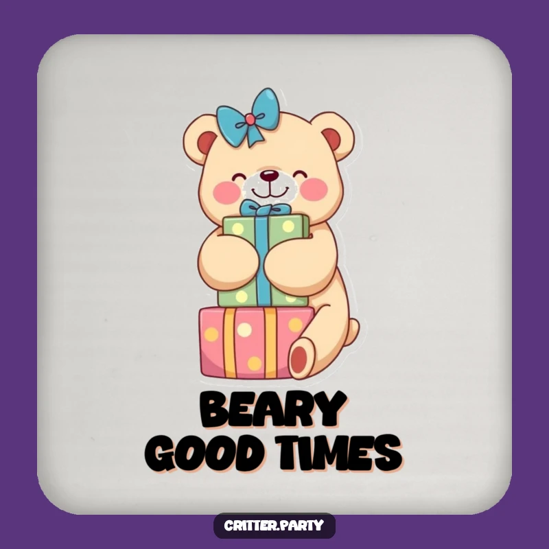 Funny Bear Hugging Presents Coasters: Protect Surfaces with Funny Style