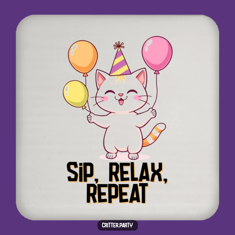 Funny Cat Juggling Balloons Coasters: Hilarious Set for Party Protection