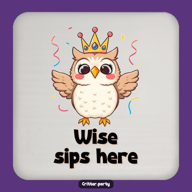Funny Owl Crown Coasters: Hilarious Set for Royal Table Protection