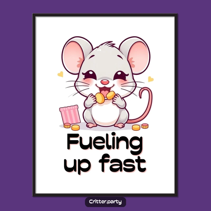 Funny Mouse Poster: Joyful Art of a Character Enjoying Party Snacks