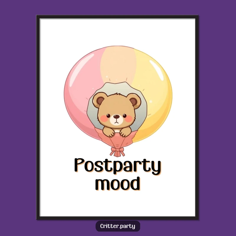 Funny Bear Cub Balloon Pop Poster: Whimsical Wall Art & Funny Gift