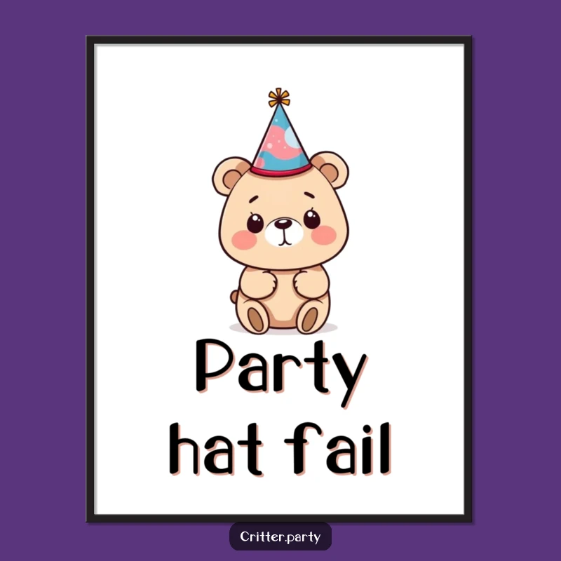 Funny Bear Party Hat Poster: Bring Hilarious Charm to Your Walls